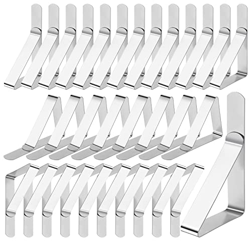 Table Cloth Clips, 30 Pieces Stainless Steel Table Cover Clamps for Indoor & Outdoor Tables Use, Adjustable Table Cloth Holders for Picnics, Parties, Weddings, Dinners, Schools