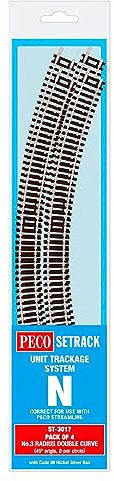 Peco N Set Track 4 X St-18 No.3 Radius Double Curve, 333.4Mm