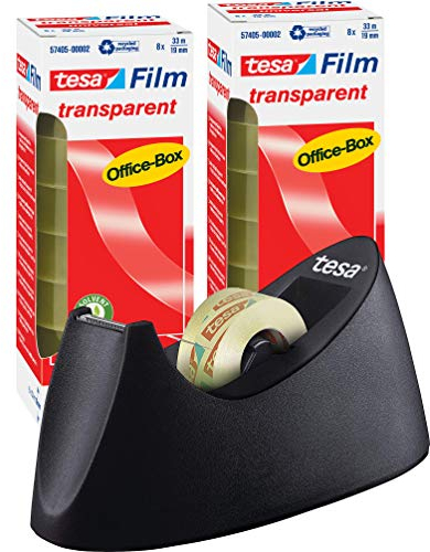 tesafilm Klebeband, transparent, Office-Box mit 16 Rollen, 33m x 19mm + Tischabroller CURVE Promo Pack