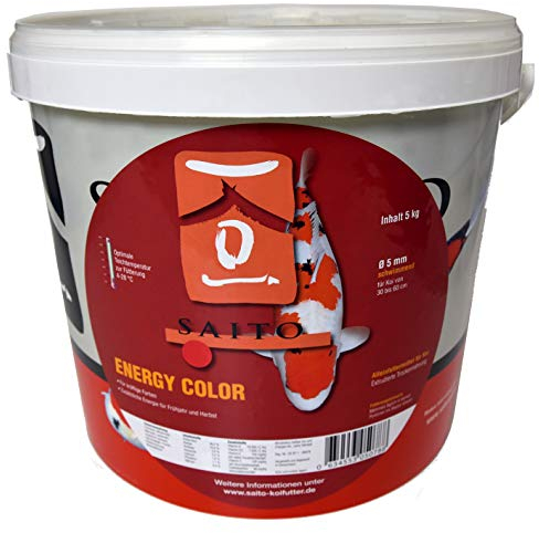 SAITO Color - Hochwertiges Koifutter für kräftige Farben 5% Spirulinaalgen - Ø5 mm Fischfutter Futter Pellets schwimmend - 5 kg Eimer
