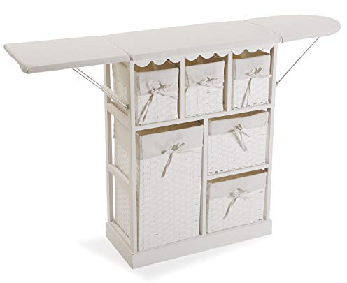 Versa 21160020 Mobile cassettiera con 6 cestini da Stiro Basic, Legno, Bianco, 85 x 30 x 130 cm