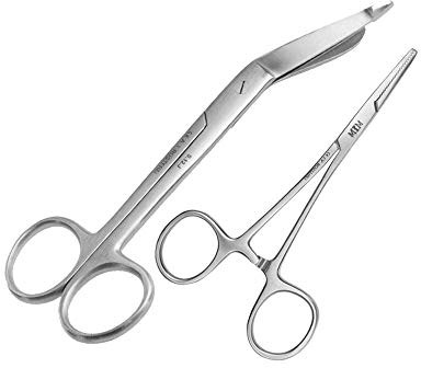 May Set – 1 paire de ciseaux de premiers secours 18,5 cm – Acier inoxydable + 1 pince à bout droit 13 cm – Acier inoxydable