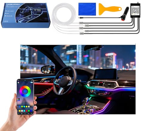YAOBLUESEA 12 V bil LED innerbelysning, 6 m LED 5050 RGB stämningsbelysning atmosfär neon ljuslist ljus, vattentäta LED-remsor med app