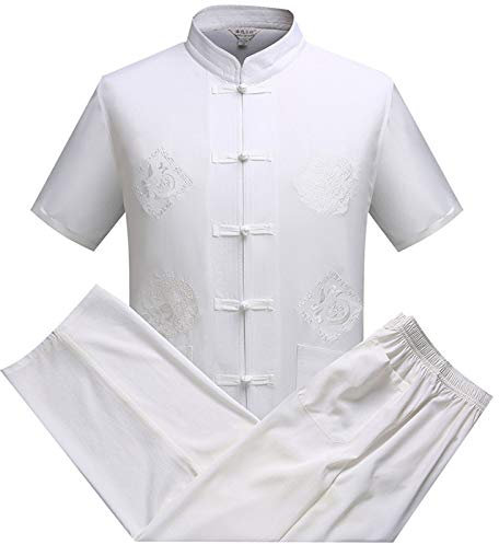 huateng Uomo Tang Suit Tradizionale Cinese Abbigliamento Arti Marziali Kung Fu Costume Hanfu Manica Lunga/Manica Corta Camicia Cappotto Tops e Pantaloni