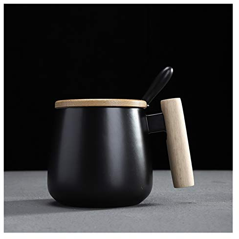 Tazas Taza blanca negra de la cafetera con la manija de madera y la cuchara del estilo moderno de la oficina de la oficina de la oficina de la oficina de las bebidas de la leche de agua de las tazas d