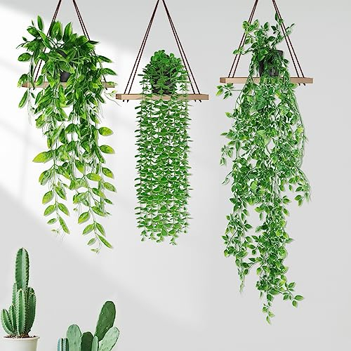ENCOUN 3PCS Plante Artificielle Tombante avec Pot, Suspendues Extérieure Intérieure Decoration pour Balcon, Cuisine, Jardin