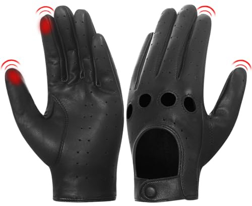 Harssidanzar Women's Leather Driving Gloves Unlined Lambskin Touchscreen Gloves GL009UK,Black,Size L