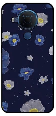 KARTXITAI Hülle Kompatibel mit Nokia 5.4, Stoßfeste Schutzhülle mit Weiche Silikon Bumper Case Handyhülle Anti-Kratzt Leichtes Matt Finish Rückseite - Blaue und weiße Blumen