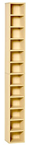 HOMCOM Estantería de 12 estantes para 204 CDs, Estantería para CDs, Videojuegos, Blu-ray en MDF y Aglomerado, 21x20x175 cm, Color Madera