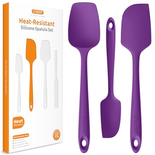 U-Taste Silikonspatel, 315℃ Värmebeständig Set med 3 (Lila) | Flexibelt Gummi utan BPA Köksspatel, Skrubbare för Non-Stick Pannor för Matlagning Blandning
