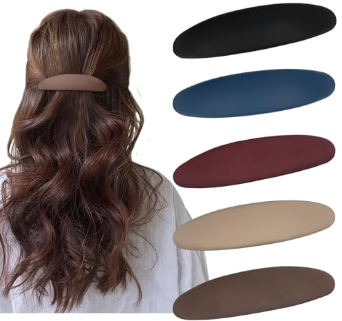 5 Stück Automatische Haarspangen Damen für Dünnes und Dickes Haar, Vintage Französische Clips, Lang Basic Set (A)