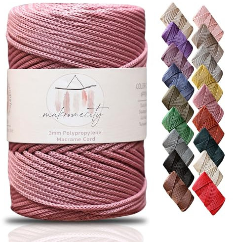 Makromecity Makramee Garn 3mm x 120m Staubige Rose Premium Polyester Makramee Schnur Polypropylene Yarn Basteln für Wandbehänge Umhängetasche Handtasche Runner Schnullerkette Platzteller