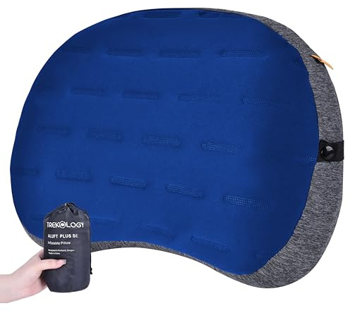 TREKOLOGY Inflatable Camping Pillow with Removable Cover - Ultralight Backpacking, Hiking, Beach, Travel Sleeping Pillow - Compact, Portable, Comfortable Camp Pillow for All Adventures ALUFT Plus SE