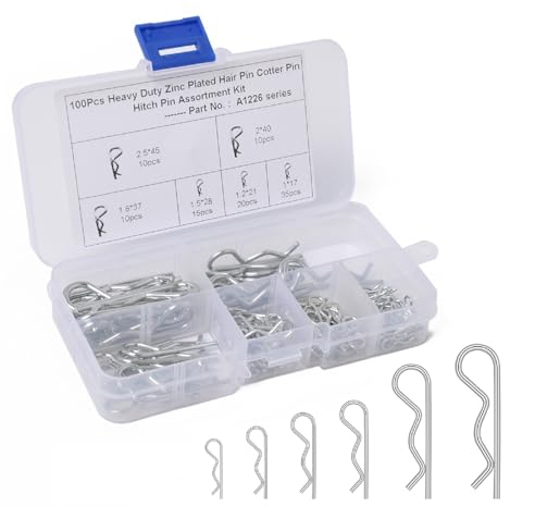 Edelstahl Splinte,Sortiment Federstecker,R Clips,Splinte Haltefeder 100PC Edelstahl Klappsplinte Federstecker Set für Autos Wohnmobile Traktoren Rasenmäher Gartengeräte