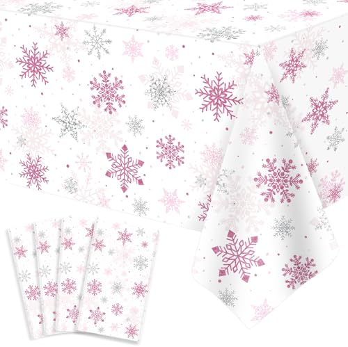 FVEOCR 4 pezzi Natale rosa fiocco di neve tovaglia fiocco di neve Xmas festa fiocco di neve tovaglia natale decorazioni da tavola vacanza invernale festa forniture 51 X 86 IN