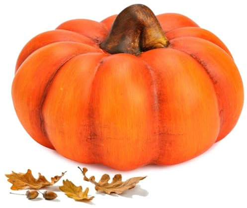 Zierkürbis orange als Herbst-Deko in 16 cm - Keramik Deko-Kürbis als wetterfeste Outdoor Gartendeko - Kürbis-Deko als Erntedankfest Zimmer-Deko oder draußen Haustür Halloween Deko