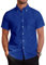 J.VER Mens Short Sleeve Shirts Smart Casual Cotton Oxford Regular Fit Non Iron Work Button Down Summer Shirt Blue XL