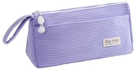 AYNKH Corduroy Pencil Pouch, Cute Stationery Pouch, Large Capacity Cosmetic Bag, Portable Pencil Case, Student Stationery, Durable and Easy to Clean, for Girls, Boys, College Students（Purple）