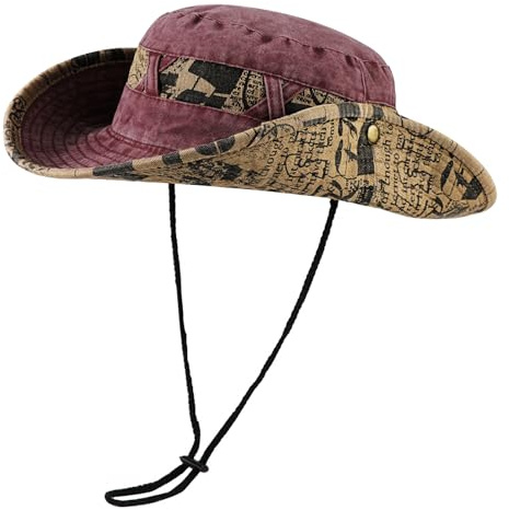 TAGVO Moda Sombrero de Pescador Unisex, Sombrero de Sol ala Ancha Clásico Dos Tonos Letra Sombrero de Vaquero, Plegable Sombrero Boonie Sombrero de Safari, Ajustable Outdoor Gorro Safari Hombre Mujer
