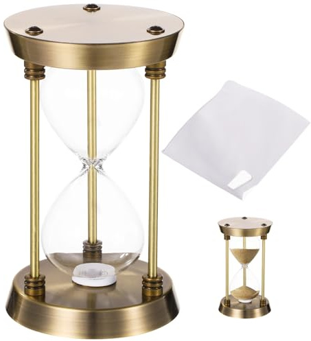 Reloj de arena vintage de bronce, temporizador de arena rellenable vacío, marco de aleación decorativo con vidrio, reloj de arena para decoración del hogar