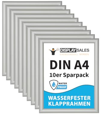 DISPLAY SALES Wasserfeste Klapprahmen im DIN A4 Format | 10 Stück | OUTDOOR Bilderrahmen wetterfest | Premium A4 Plakatrahmen | Bilderrahmen aufklappbar für den Außeneinsatz | Klapprahmen A4