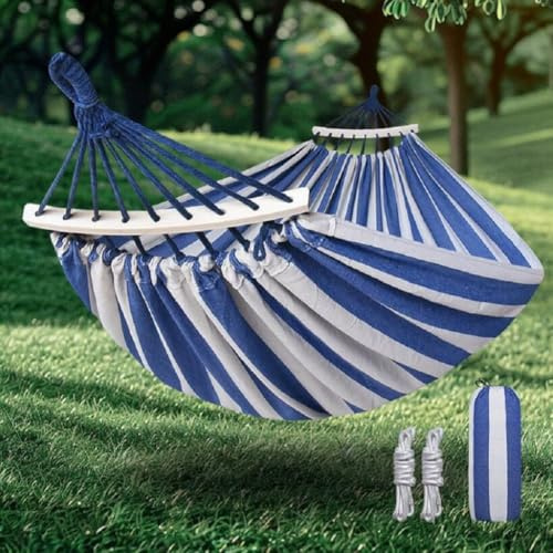 Amaca in cotone con cinghie per alberi, amaca portatile in tessuto con barra in legno curva, borsa da viaggio compatta, ideale per interni, giardino, patio, balcone