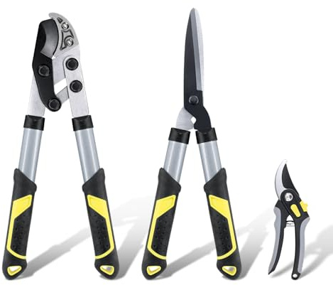Colwelt Garden Shears for Hedges Set 3Pcs, 42cm Compact Garden Shears Set with Anvil Garden Loppers & Hedge Clippers & Secateurs, Shears Gardening Tools for Yard(the bulk of light-to-moderate pruning)
