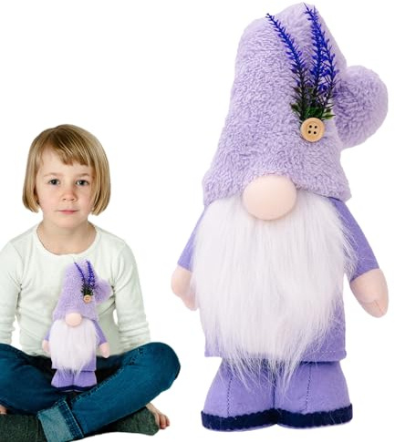 Peluche a forma di nano primaverile – Lavanda viola con prato floreale, Rudolph in piedi, affascinante decorazione per la festa della mamma, tavolo da giardino fatto a mano, ideale per la decorazione