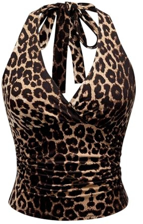 Générique Haut Leopard Femme, Débardeur Femme Crop Top Sexy Crop, Y2K Backless Top T-Shirts, Clubwear Tops en Filet à Maille pour SoiréE Club pour Fille