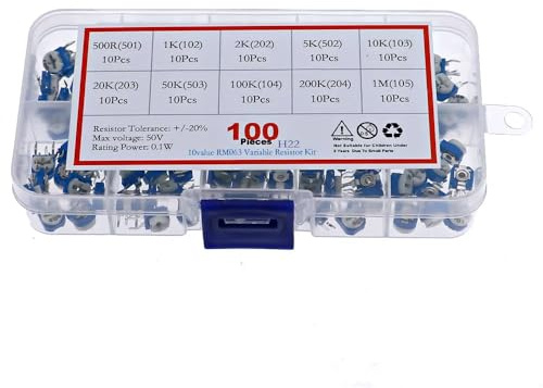 DollaTek 100PCS 10 Valores (500~1M ohmio) RM065 Preset Filtro de Carbono Horizontal Trimpot Potenciómetro Kit de Surtido con Caja de Almacenamiento