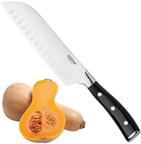 Professional Sabatier Large Santoku Knife - 7in/18cm Full Tang Blade Forged from Chrome-Molybdenum-Vanadium Stainless Steel. Chic Carbon Black Triple Rivet Handle. 25-Year Guarantee. Dishwasher Safe.