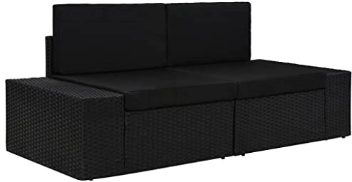 vidaXL Sofa 2-Sitzer Modular Gartenmöbel Ecksofa Gartensofa Rattansofa Rattanmöbel Lounge Gartenset Sitzgruppe Garnitur Poly Rattan Schwarz
