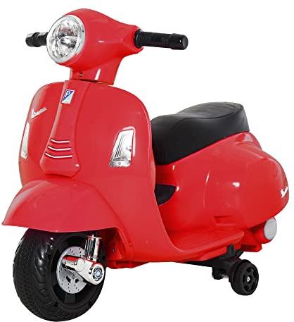 HOMCOM Vespa Elektromotorrad Kindermotorrad Elektrofahrzeug 18-36 Monate 3 km/h LED-Licht Sound Kunststoff-Kunststoff Metall Rot 66,5 x 38 x 52 cm