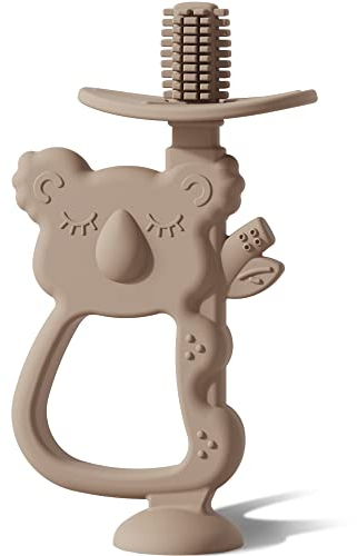Moonkie Beißring Baby mit Saugfuß, Baby Zahnbürste, Beißring Spielzeug aus Silikon, BPA-frei Baby Zahnungshilfe für 6 Monate+ Baby und Kleinkind 1 Stück(Koala Warm Taupe)