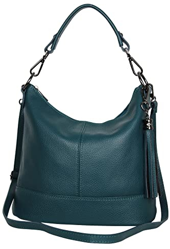 AmbraModa GLX09 - Damen Handtasche Schultertasche Beutel aus Echtleder (Petrol)