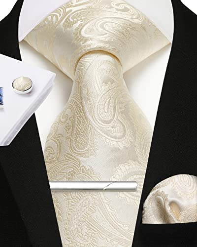 Enlision Corbata Champán Hombre Pañuelo y Corbatas Gemelos Clip Set
