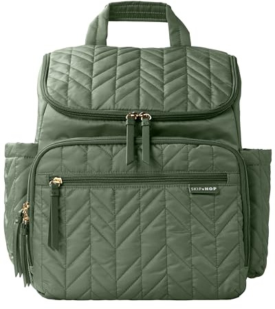 Skip Hop Forma Wickeltasche, Rucksack für Mutter und Vater, großes Fach mit zwei Packwürfeln, gepolsterte Kinderwagengurte, leicht, wasserdicht, reisefreundlich, Salbeigrün
