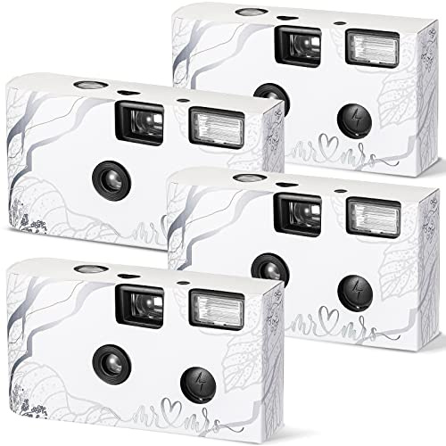 4 Pcs Disposable Camera Single Use Film Camera One Time Camera for Photography with Flash Color Film for Wedding, Anniversary, Travel, Camp, Party Supplies, Birthday Gift (White)