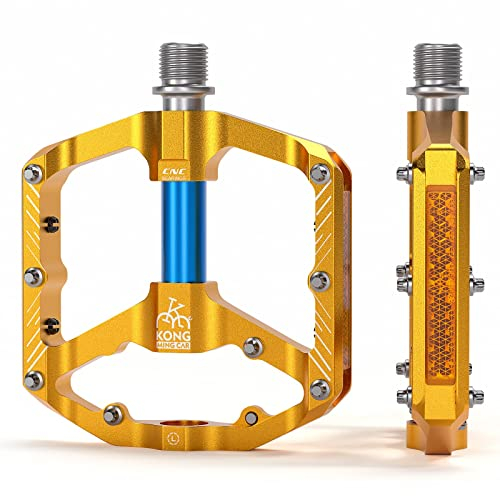 KADACHA Fahrradpedale, StVZO-konforme Plattformpedale mit Reflektoren, Leichtgewichtige Anti-Rutsch MTB Pedale, CNC Aluminium für Mountainbike, Rennrad, Trekkingrad (Gelb)