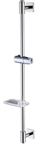 HomeHeng Barra di Scorrimento per Doccia Regolabile con Portasapone 80CM, Asta Doccia in Acciaio Inossidabile SUS304 Con Staffe di Fissaggio Regolabili in Altezza e Angolo, Cromo Lucido