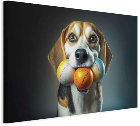 murando AI Acoustic Canvas Wall Art Dog 120x80 cm / 48x32 picture with acoustic foam sound absorption print image Artwork 1 pc room acoustics soundproofing Beagle Ball Animal Abstract g-H-10012-b-a