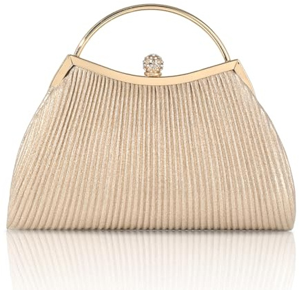 AIBAOWU Gold Clutch Purses for Women Formal Evening Bag for Wedding Sparkly Champagne Clutch Glitter Pleated Handbag Golden Rhinestone Party Purse