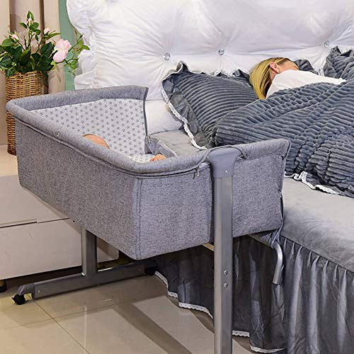 Berceau Cododo pour Bébé, Hauteur Réglable, Lit Cododo de Bébé avec Matelas Moelleux et Moustiquaire 4 Roues, pour Les Bébés de 1 à 36 Mois (96 * 57 * 77 cm (Gris))