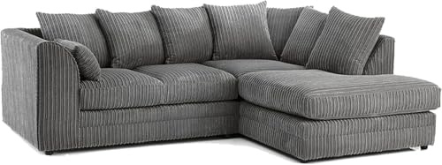 SOFASELECTIONUK LTD Jumbo Cord Scatter Back 4-Seater Right Hand Facing Corner Sofa: Elevate Your Living Room With Comfort and Style (Grey, Right Hand Facing)