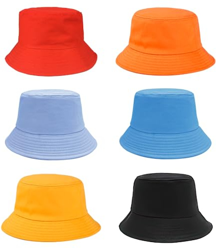 Hojalis 6 Pcs Unisex Bucket Hat, Foldable Summer Sun Hat, UV Protection Beach Fisherman Hats, Breathable Sun Hats for Men Women, Reversible Bucket Hat for Traveling Fishing Hiking Camping, 6 Colors