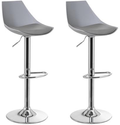 LOLAhome - Set de 2 Taburetes Altos Cocina Giratorios en 360°, Juego de Sillas de Bar Regulables en Altura de 83 a 104 cm, con Respaldo, Estructura Metal y Reposapiés, Grises