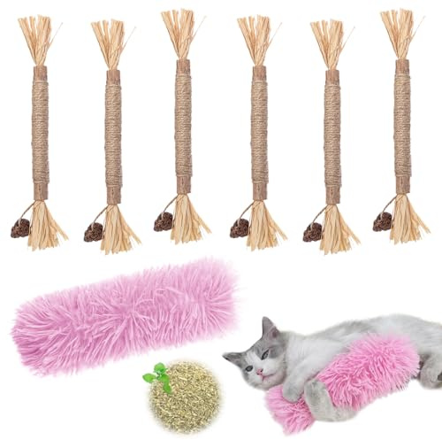 DKDDSSS 6 Pezzi Bastoncini Erba Gatta per Gatti, Matatabi per Gatti, Bastoncini Cura Denti per Gatti, Giocattolo di Erba Gatta, Bastoncini da Masticare per Gatti, Bastoncini di Catnip