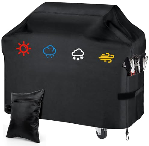 Romon Housse Barbecue, Barbecue Bâche de Protection BBQ 210D Oxford, Housse Barbecue Extérieur avec Poche et Cordon Ajustable, BBQ Cover Imperméable Anti-UV Anti-poussière, 145x61x117cm, Noir