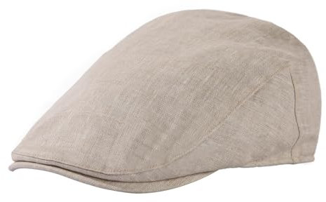 TOP-EX 100% Leinen Schiebermütze Herren Baskenmütze Mütze UPF 50 Sonnenschutz Sonnenhut Sommer Schirmmuetze Newsboy Cap Pures Beige XL/XXL