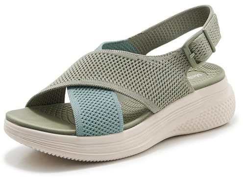 Meik Mangni Sandalias Mujer Ortopedicas Verano Sandalia Planas Deportivas Zapatos de Playa Comodos Sandalias de Senderismo,Verde 41 EU